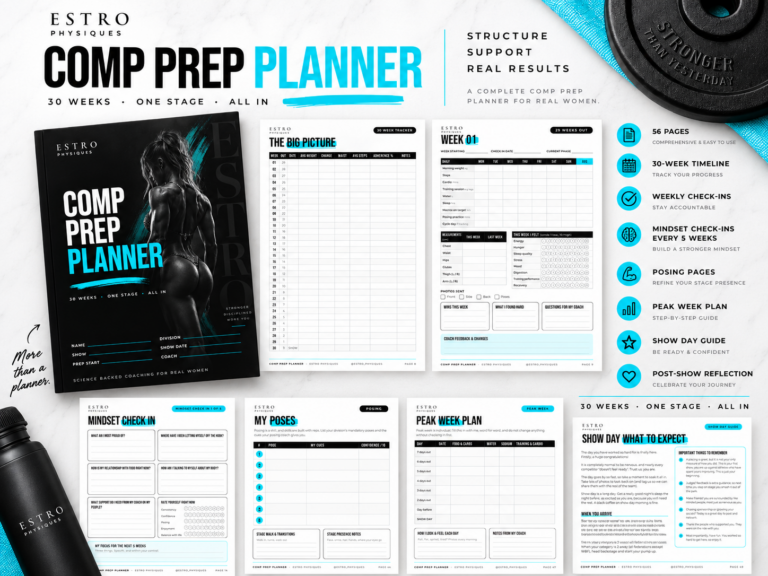 Comp Prep Planner printable PDF cover - 30 week competition prep planner by Estro Physiques